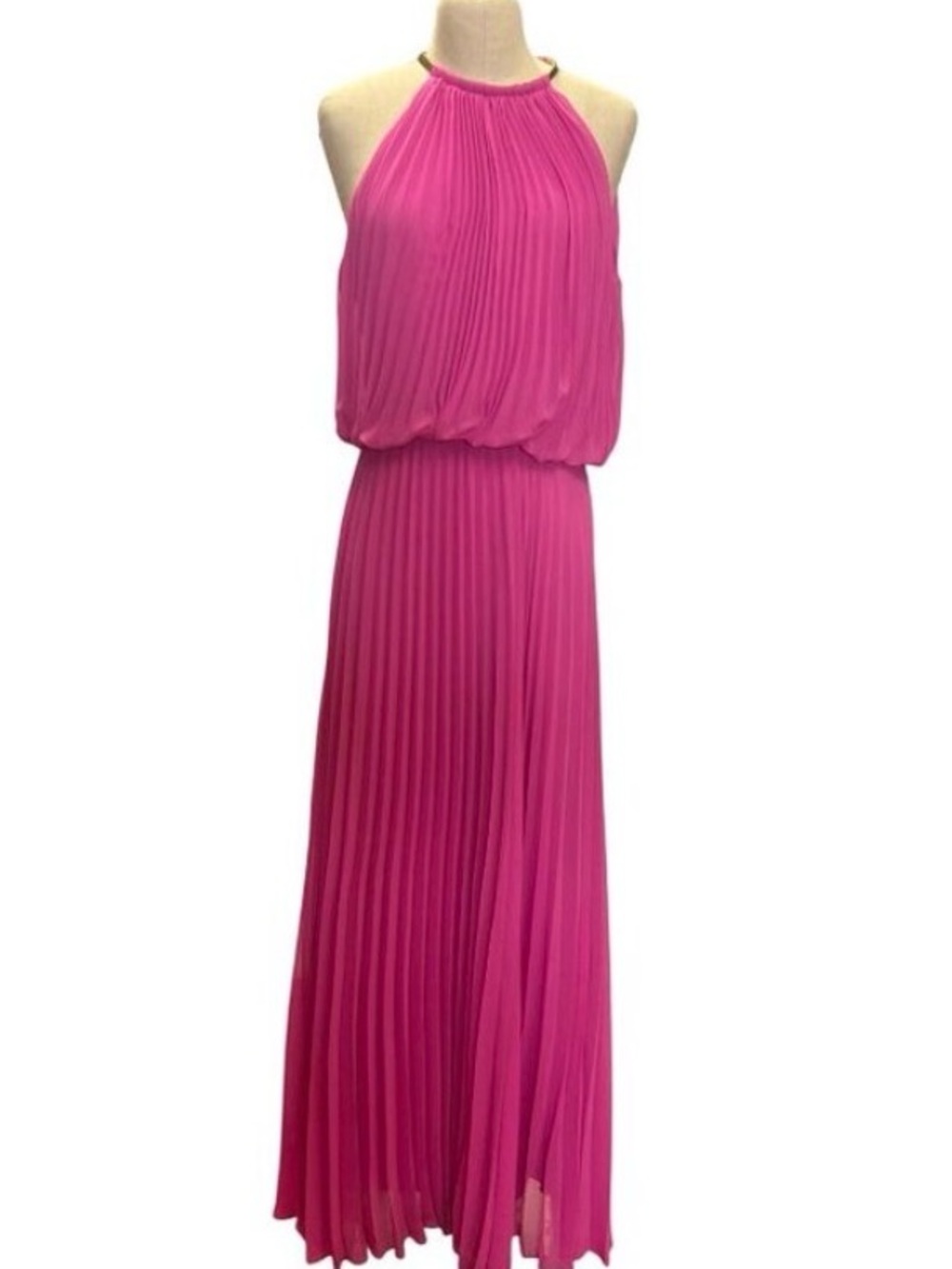 MSK Pleated Halter Maxi Dress in Hot Pink